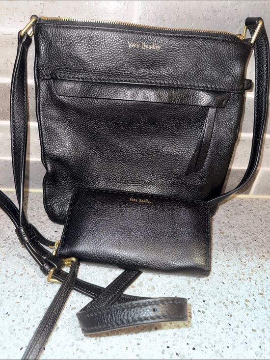 Vera Bradley Handbags - Vera Bradley Black Pebbled Leather Crossbody with Wallet